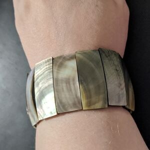 Chunky Brown Cream Iridescent Natural Shell  Stretchy Elastic Statement Bracelet